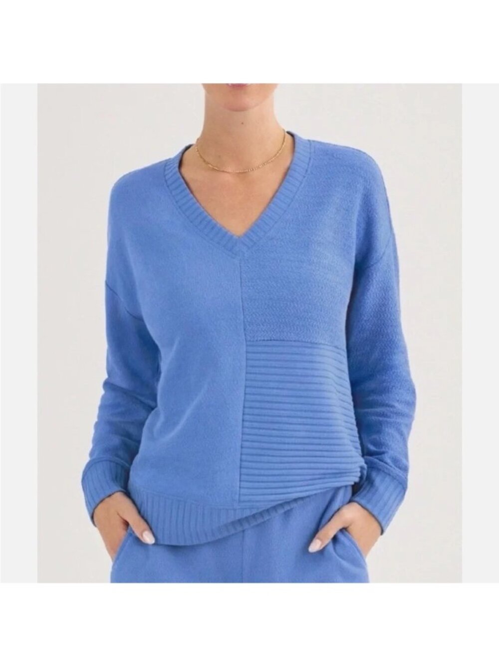 CABI Skipper Sweatshirt V-neck Long Sleeve Blue Sz M #6739 EUC